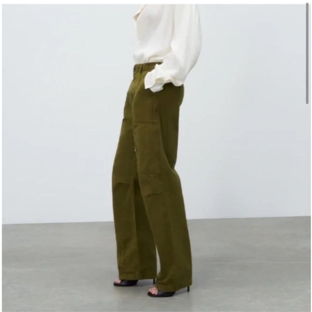 Zara Khaki Cargo Pants with Zip Detail
